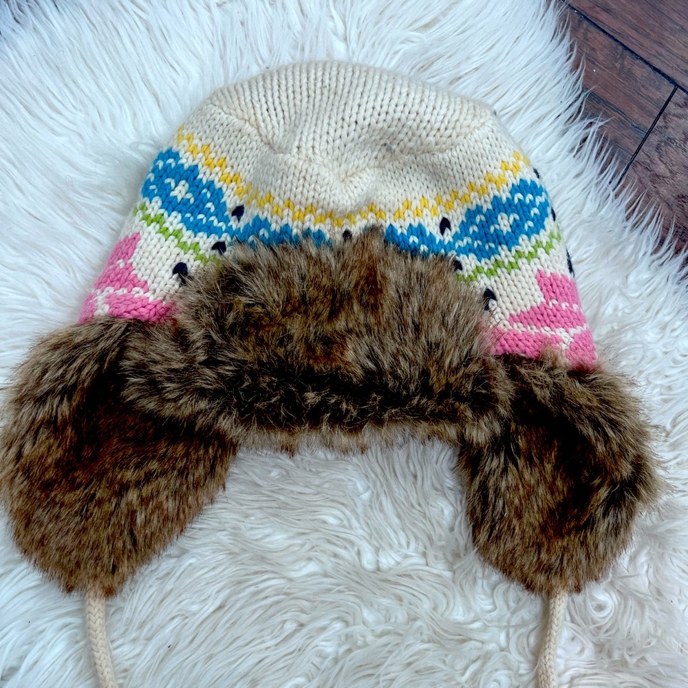 Aerie cable knit faux fur lined trapper hat